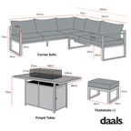 Albany Aluminium Large Corner Casual Dining Set with Firepit Table, Grey
