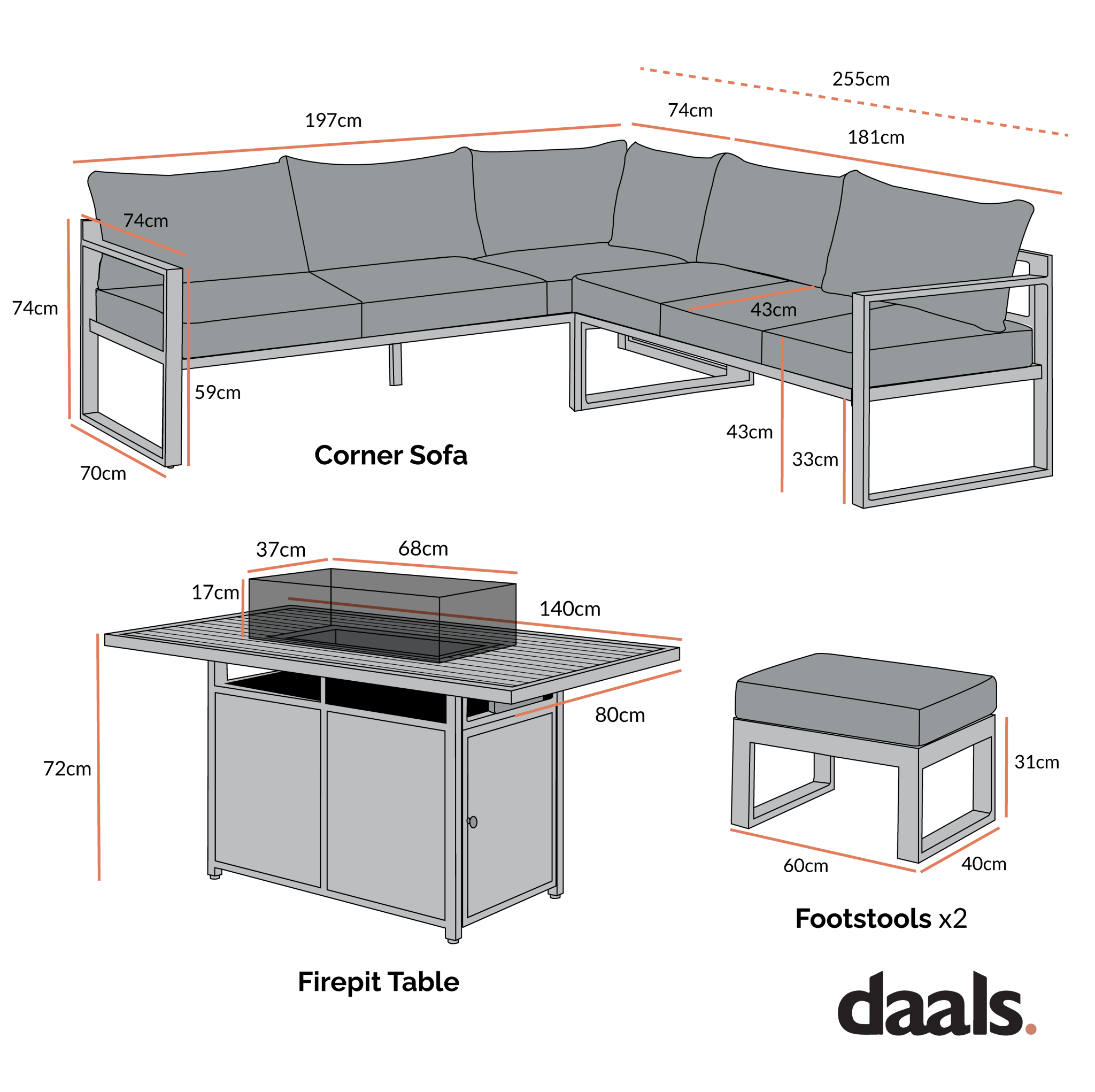 Albany Aluminium Large Corner Casual Dining Set with Firepit Table, Grey