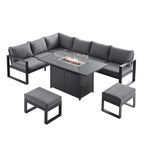 Albany Aluminium Large Corner Casual Dining Set with Firepit Table, Grey