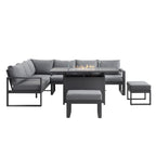 Albany Aluminium Large Corner Casual Dining Set with Firepit Table, Grey