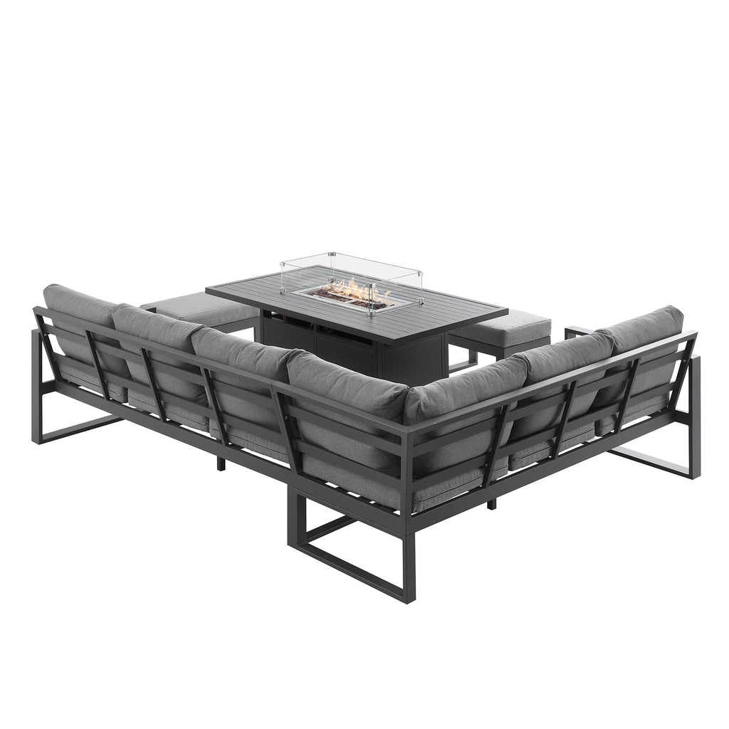 Albany Aluminium Large Corner Casual Dining Set with Firepit Table, Grey