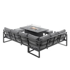 Albany Aluminium Large Corner Casual Dining Set with Firepit Table, Grey