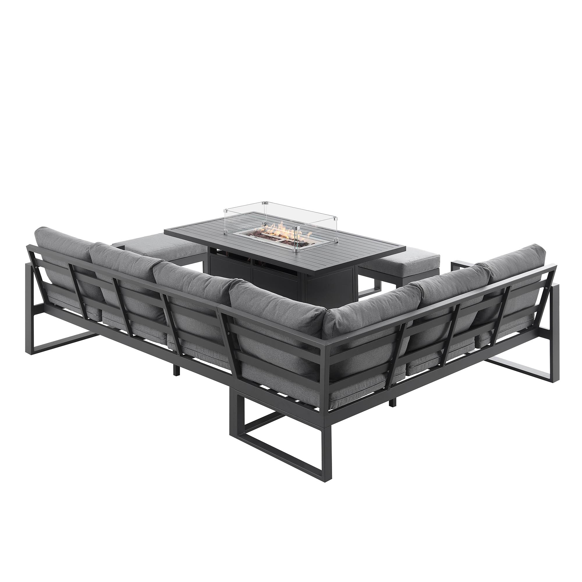 Albany Aluminium Large Corner Casual Dining Set with Firepit Table, Grey