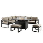 Albany Aluminium Large Corner Casual Dining Set with Firepit Table, Taupe