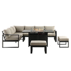 Albany Aluminium Large Corner Casual Dining Set with Firepit Table, Taupe
