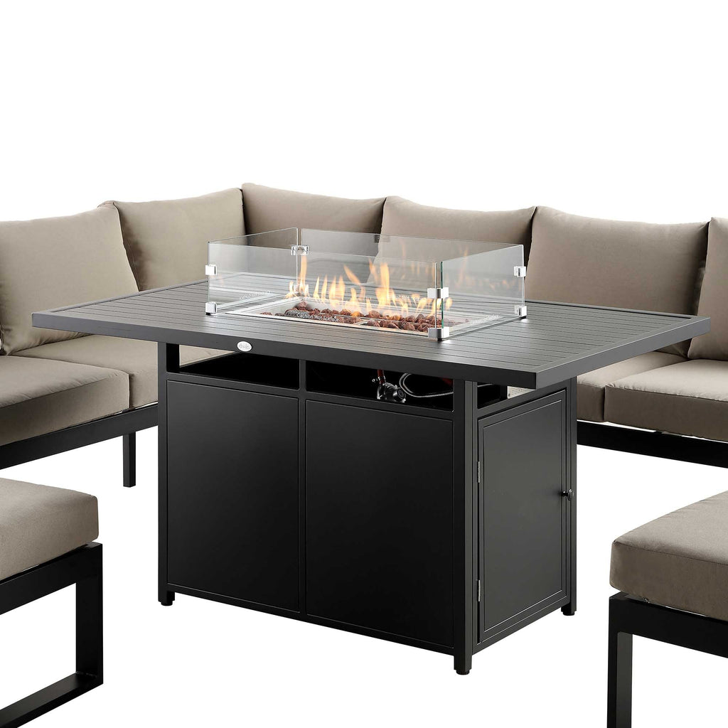 Albany Aluminium Large Corner Casual Dining Set with Firepit Table, Taupe