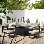 Albany Aluminium Large Corner Casual Dining Set with Firepit Table, Taupe