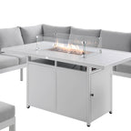 Albany Aluminium Large Corner Casual Dining Set with Firepit Table, White