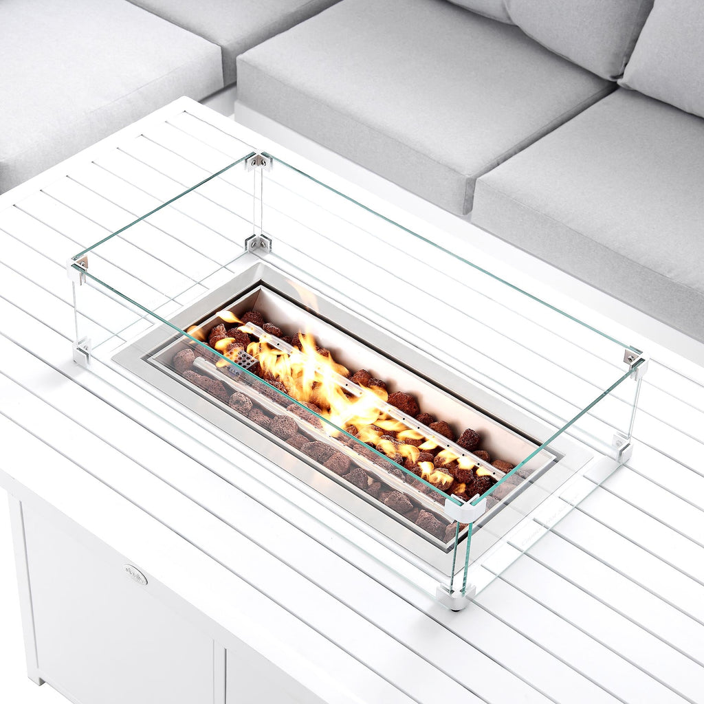 Albany Aluminium Large Corner Casual Dining Set with Firepit Table, White