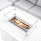 Albany Aluminium Large Corner Casual Dining Set with Firepit Table, White