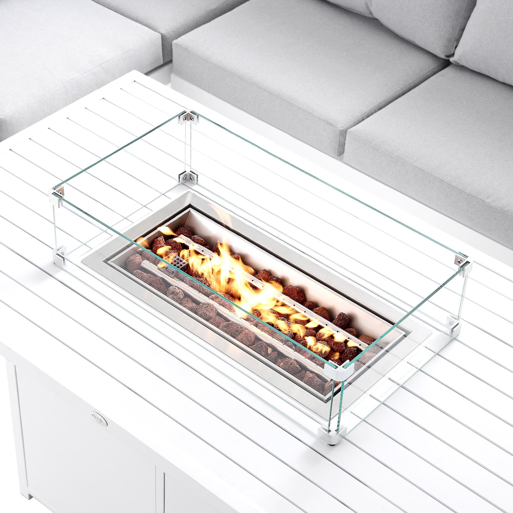 Albany Aluminium Large Corner Casual Dining Set with Firepit Table, White