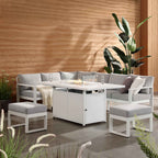 Albany Aluminium Large Corner Casual Dining Set with Firepit Table, White