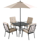 Champneys 4 Seater Steel and Fabric Outdoor Patio Dining Set with Parasol, Taupe