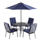 Champneys 4-Seater Steel and Fabric Outdoor Patio Dining Set with Parasol, Navy Blue
