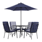 Champneys 4-Seater Steel and Fabric Outdoor Patio Dining Set with Parasol, Navy Blue