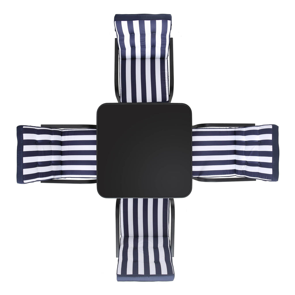 Champneys 4-Seater Steel and Fabric Outdoor Patio Dining Set with Parasol, Navy Blue