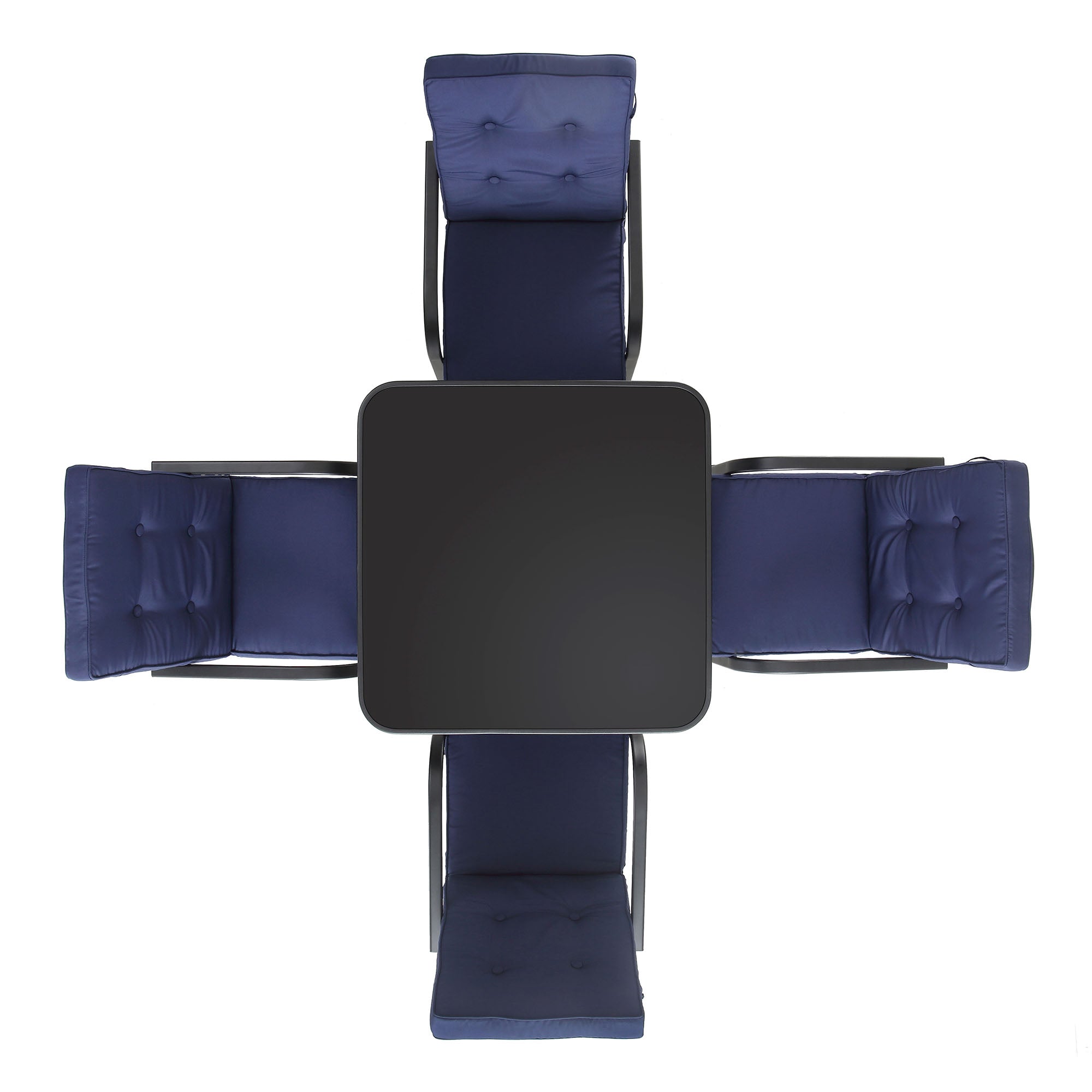 Champneys 4-Seater Steel and Fabric Outdoor Patio Dining Set with Parasol, Navy Blue