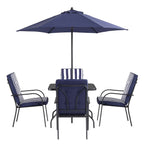 Champneys 4-Seater Steel and Fabric Outdoor Patio Dining Set with Parasol, Navy Blue