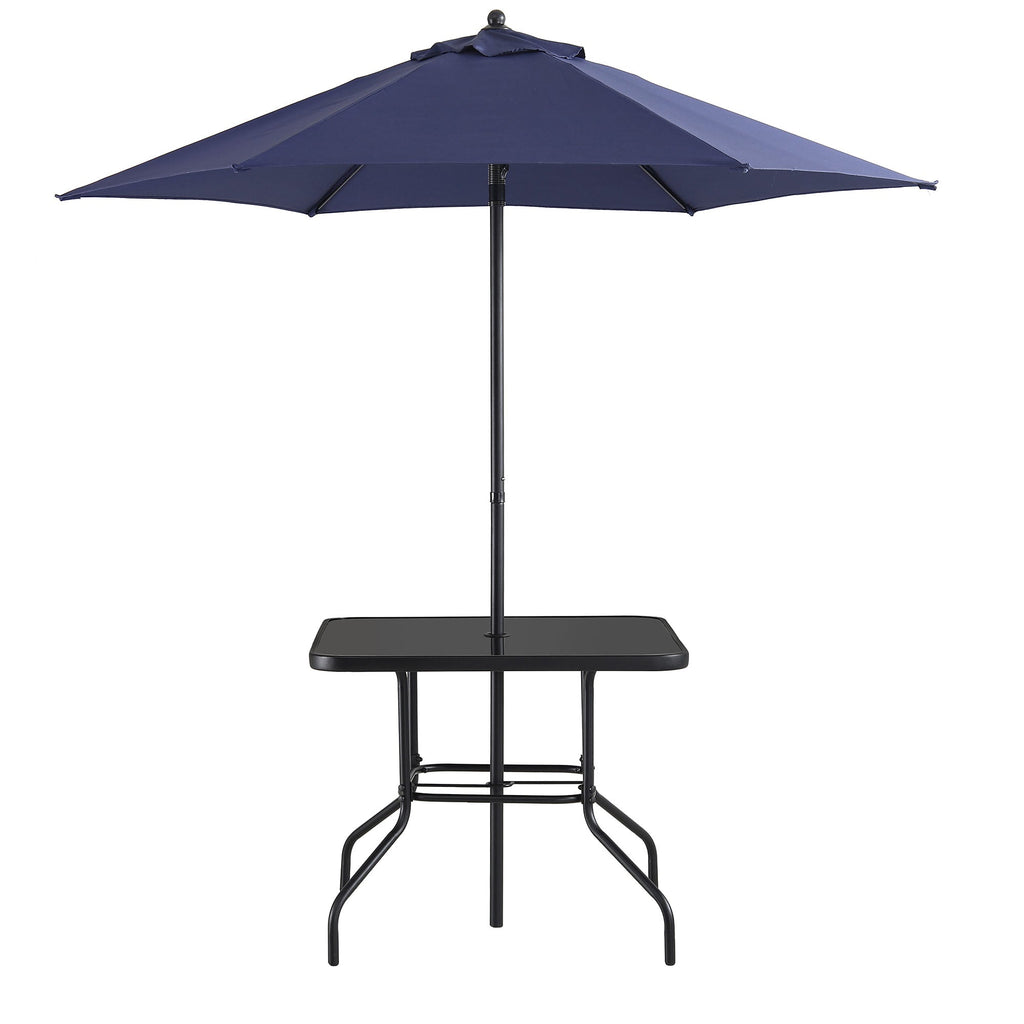 Champneys 4-Seater Steel and Fabric Outdoor Patio Dining Set with Parasol, Navy Blue