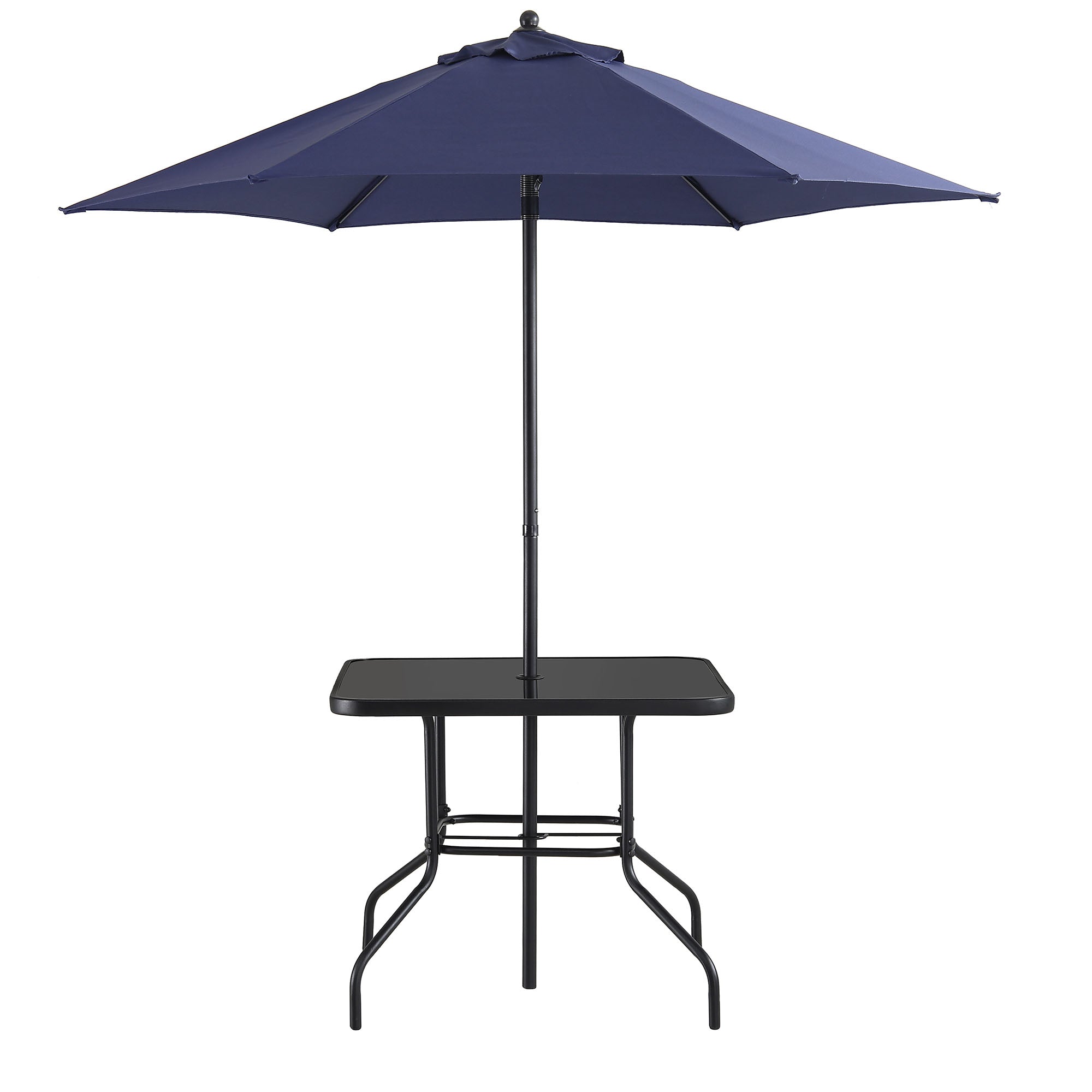 Champneys 4-Seater Steel and Fabric Outdoor Patio Dining Set with Parasol, Navy Blue