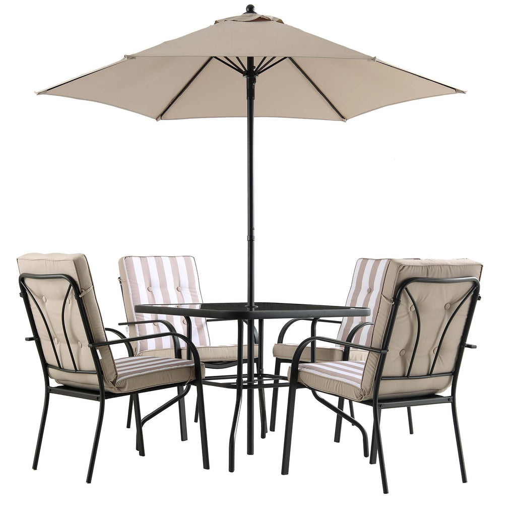 Champneys 4 Seater Steel and Fabric Outdoor Patio Dining Set with Parasol, Taupe