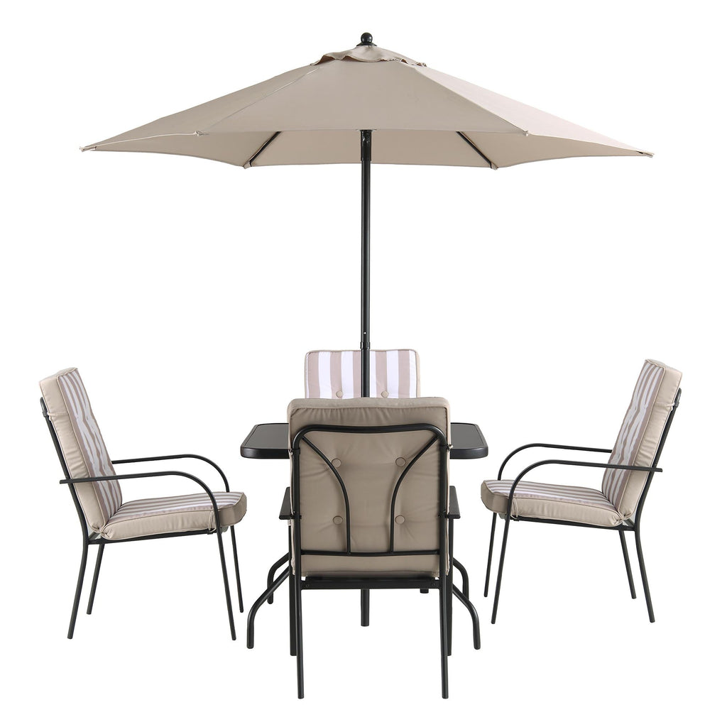 Champneys 4 Seater Steel and Fabric Outdoor Patio Dining Set with Parasol, Taupe