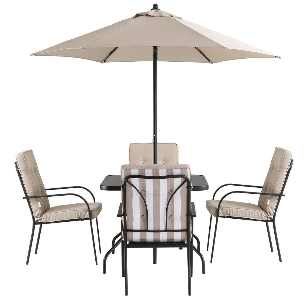 Champneys 4 Seater Steel and Fabric Outdoor Patio Dining Set with Parasol, Taupe