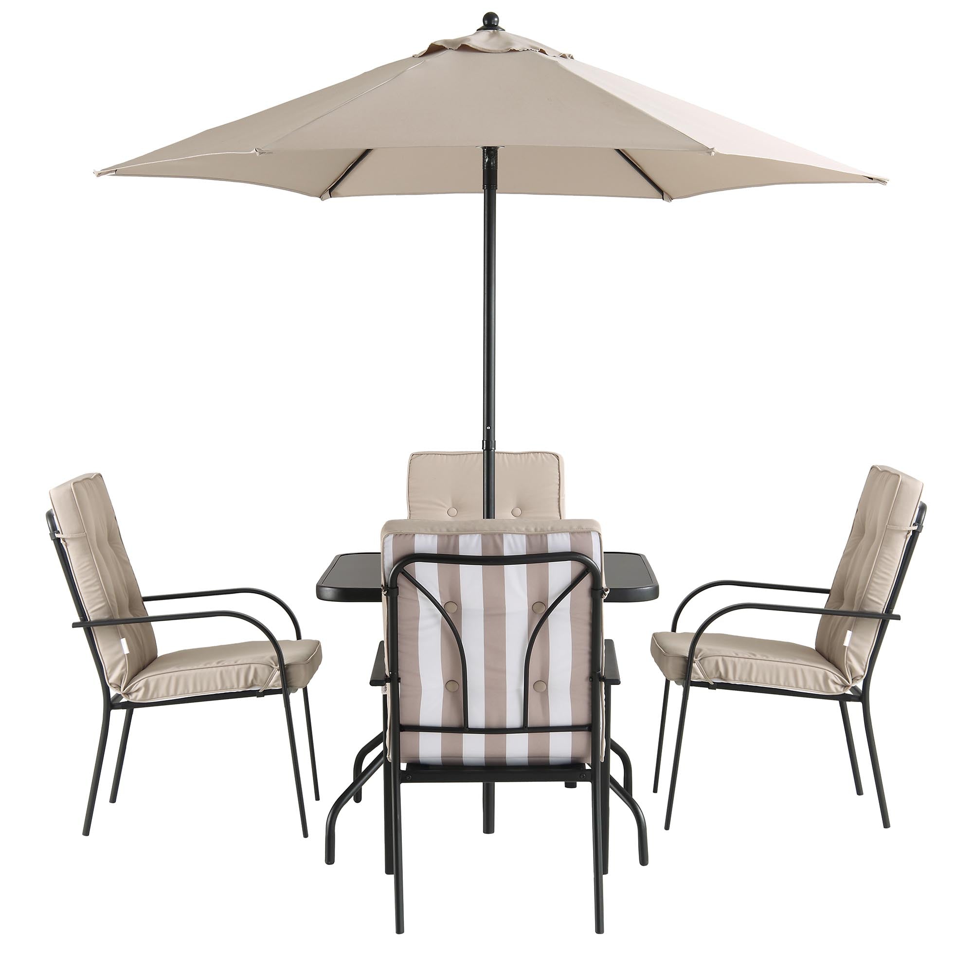 Champneys 4 Seater Steel and Fabric Outdoor Patio Dining Set with Parasol, Taupe