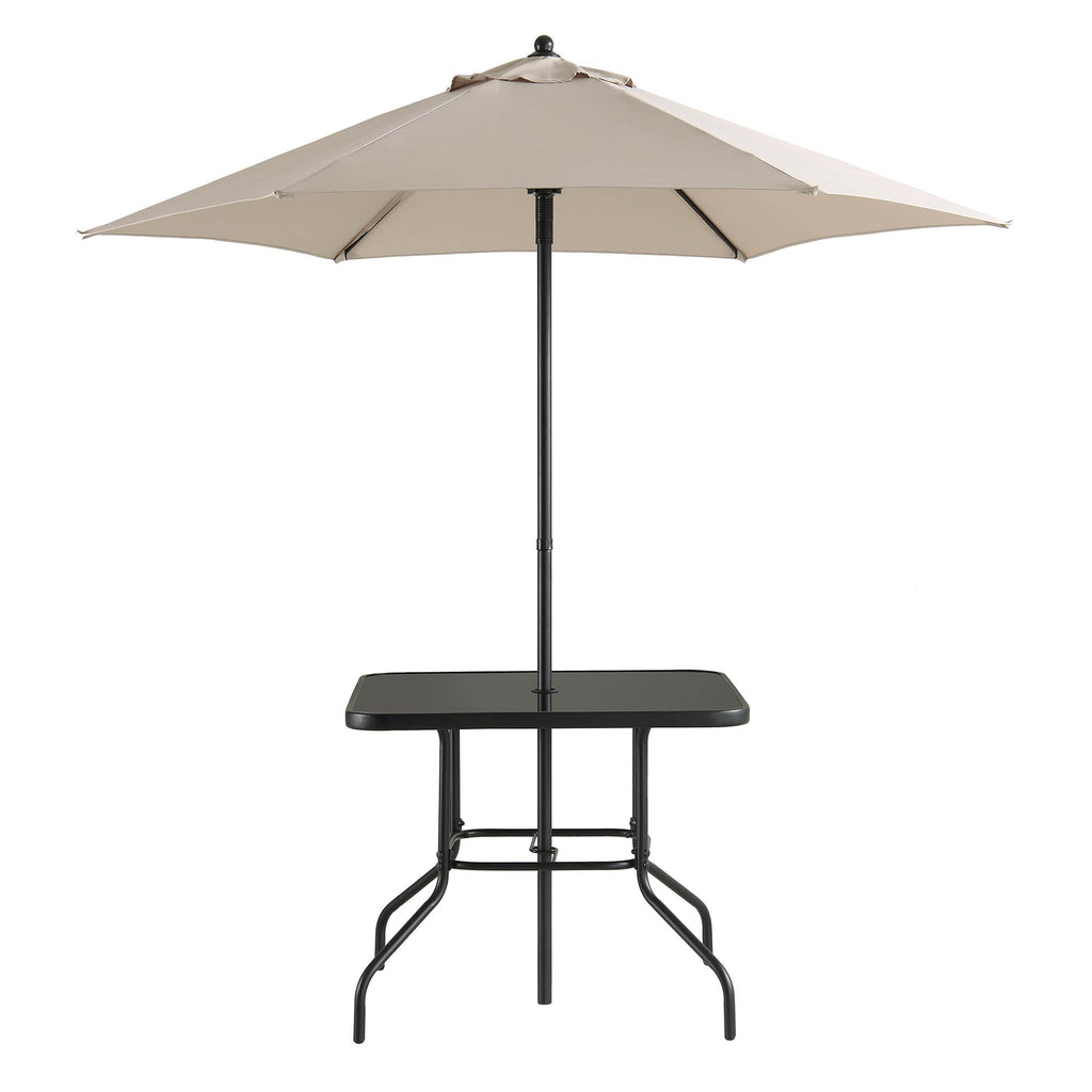 Champneys 4 Seater Steel and Fabric Outdoor Patio Dining Set with Parasol, Taupe