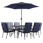Champneys 6-Seater Steel and Fabric Outdoor Patio Dining Set with Crank Parasol, Blue