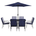 Champneys 6-Seater Steel and Fabric Outdoor Patio Dining Set with Crank Parasol, Blue
