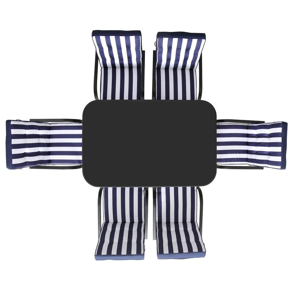 Champneys 6-Seater Steel and Fabric Outdoor Patio Dining Set with Crank Parasol, Blue