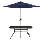 Champneys 6-Seater Steel and Fabric Outdoor Patio Dining Set with Crank Parasol, Blue