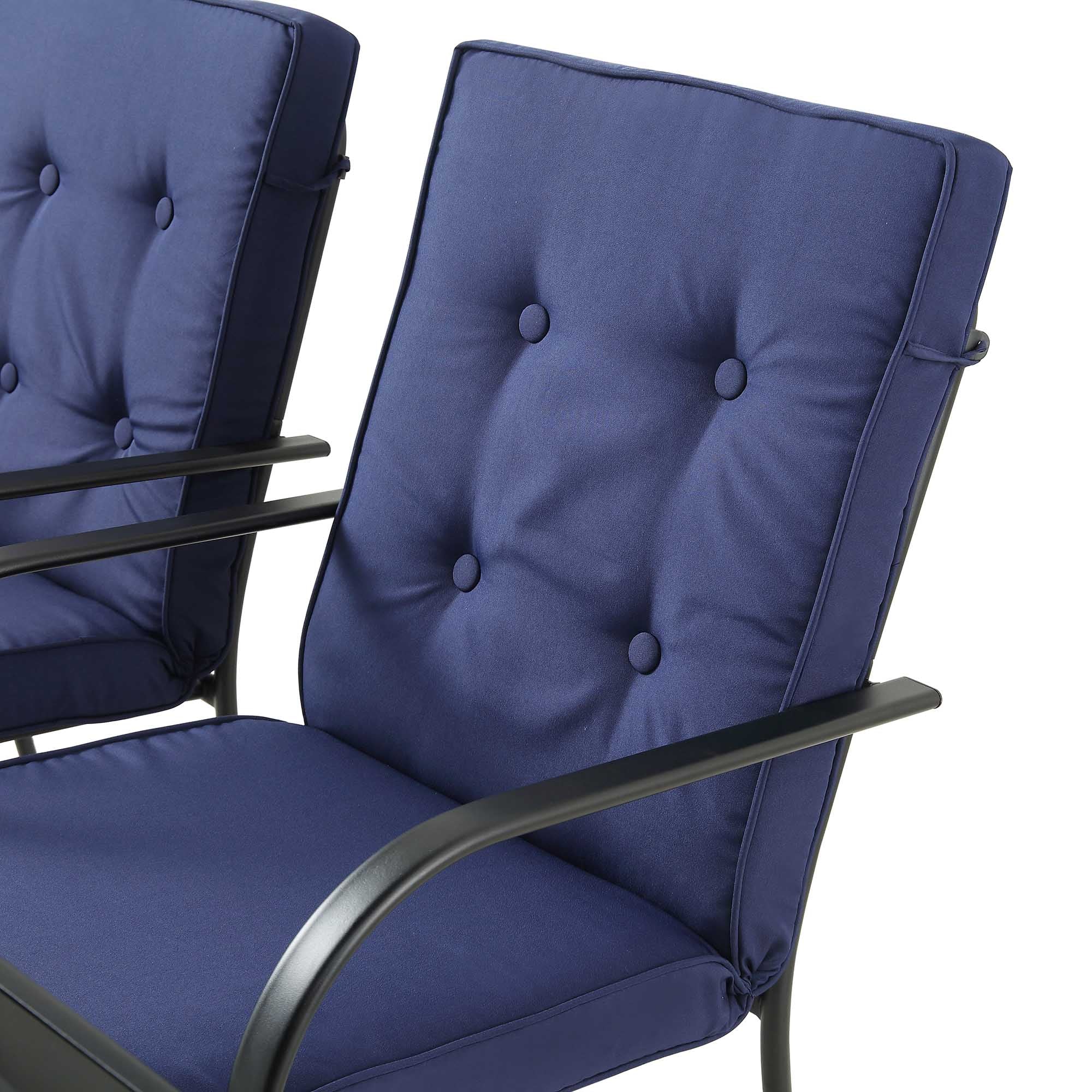 Champneys 6-Seater Steel and Fabric Outdoor Patio Dining Set with Crank Parasol, Blue