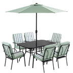 Champneys 6-Seater Steel and Fabric Outdoor Patio Dining Set with Crank Parasol, Sage Green