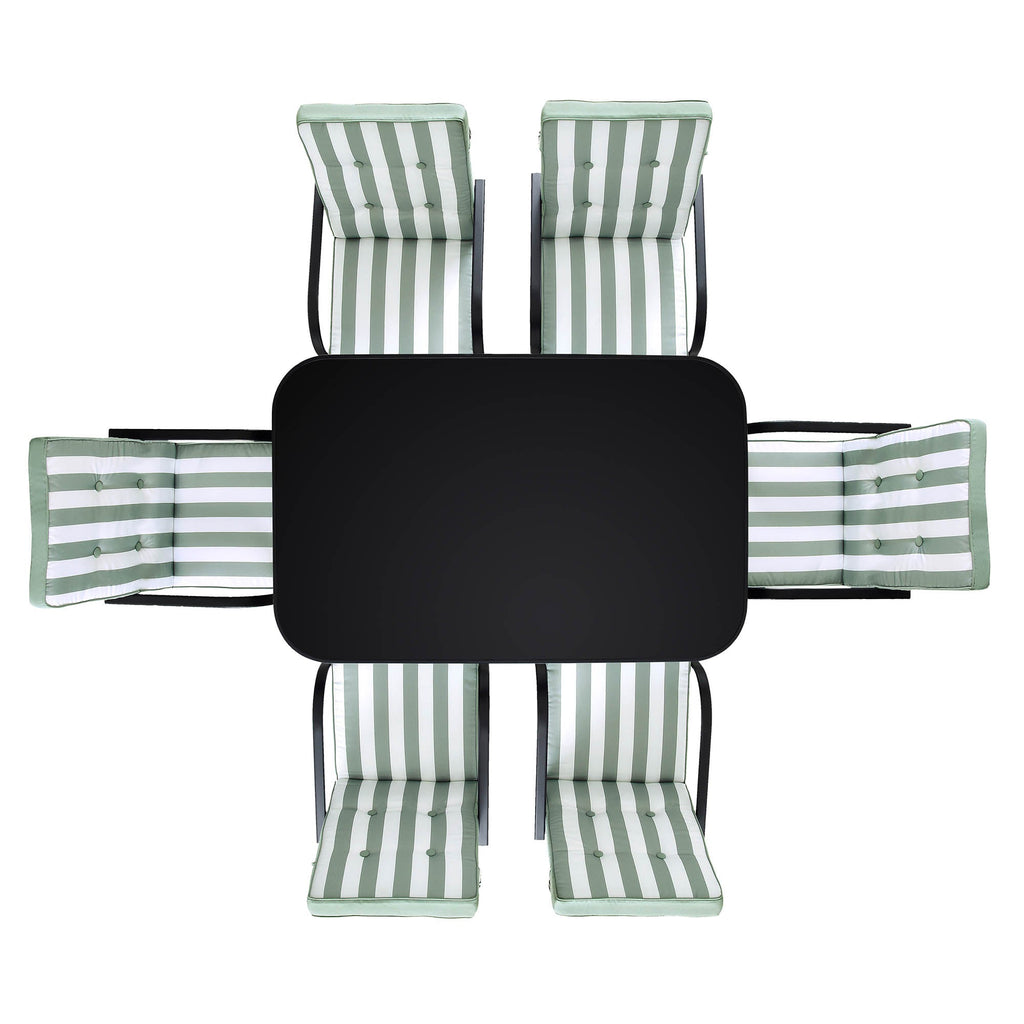 Champneys 6-Seater Steel and Fabric Outdoor Patio Dining Set with Crank Parasol, Sage Green