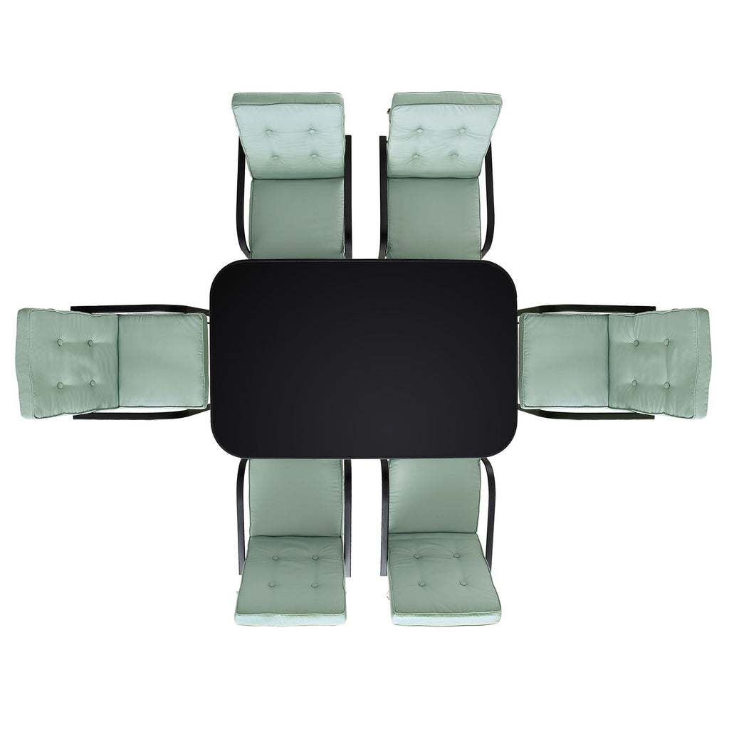 Champneys 6-Seater Steel and Fabric Outdoor Patio Dining Set with Crank Parasol, Sage Green