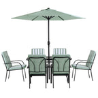 Champneys 6-Seater Steel and Fabric Outdoor Patio Dining Set with Crank Parasol, Sage Green
