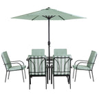 Champneys 6-Seater Steel and Fabric Outdoor Patio Dining Set with Crank Parasol, Sage Green