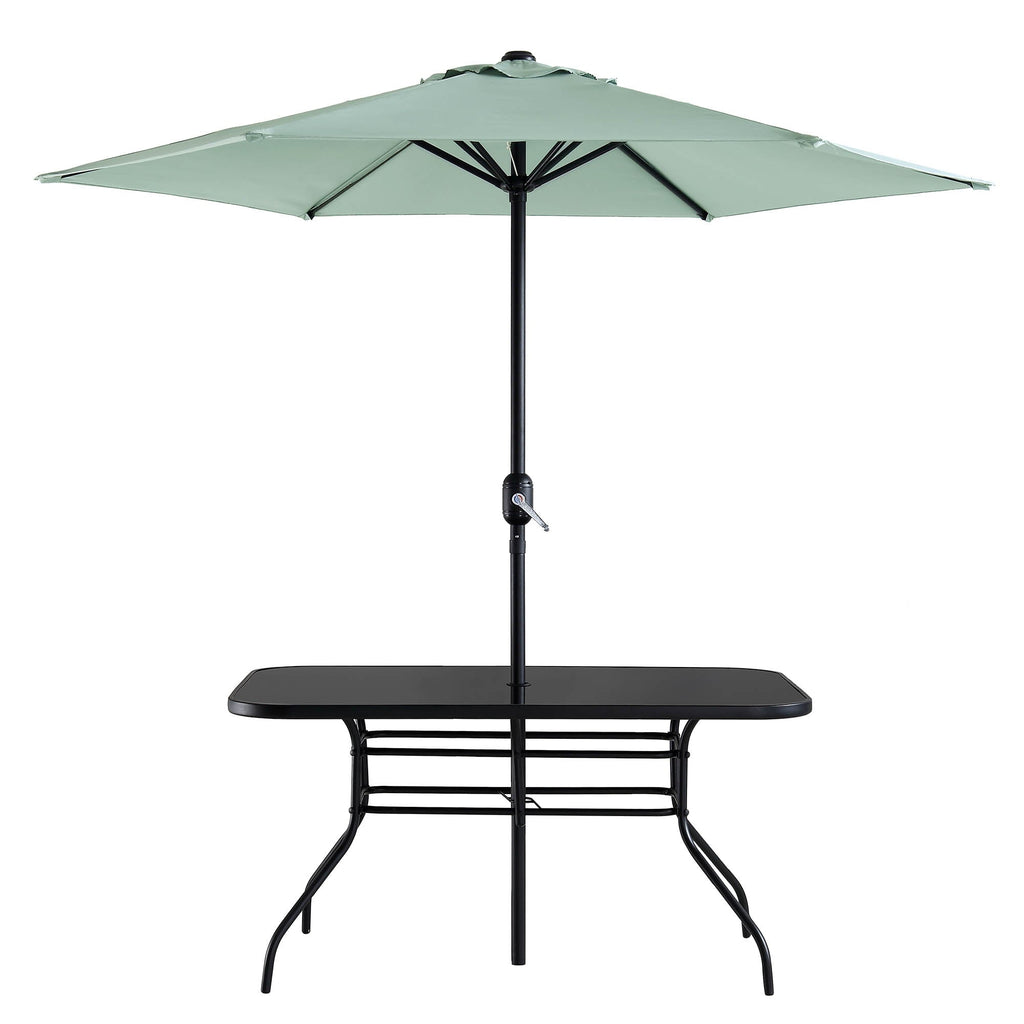 Champneys 6-Seater Steel and Fabric Outdoor Patio Dining Set with Crank Parasol, Sage Green