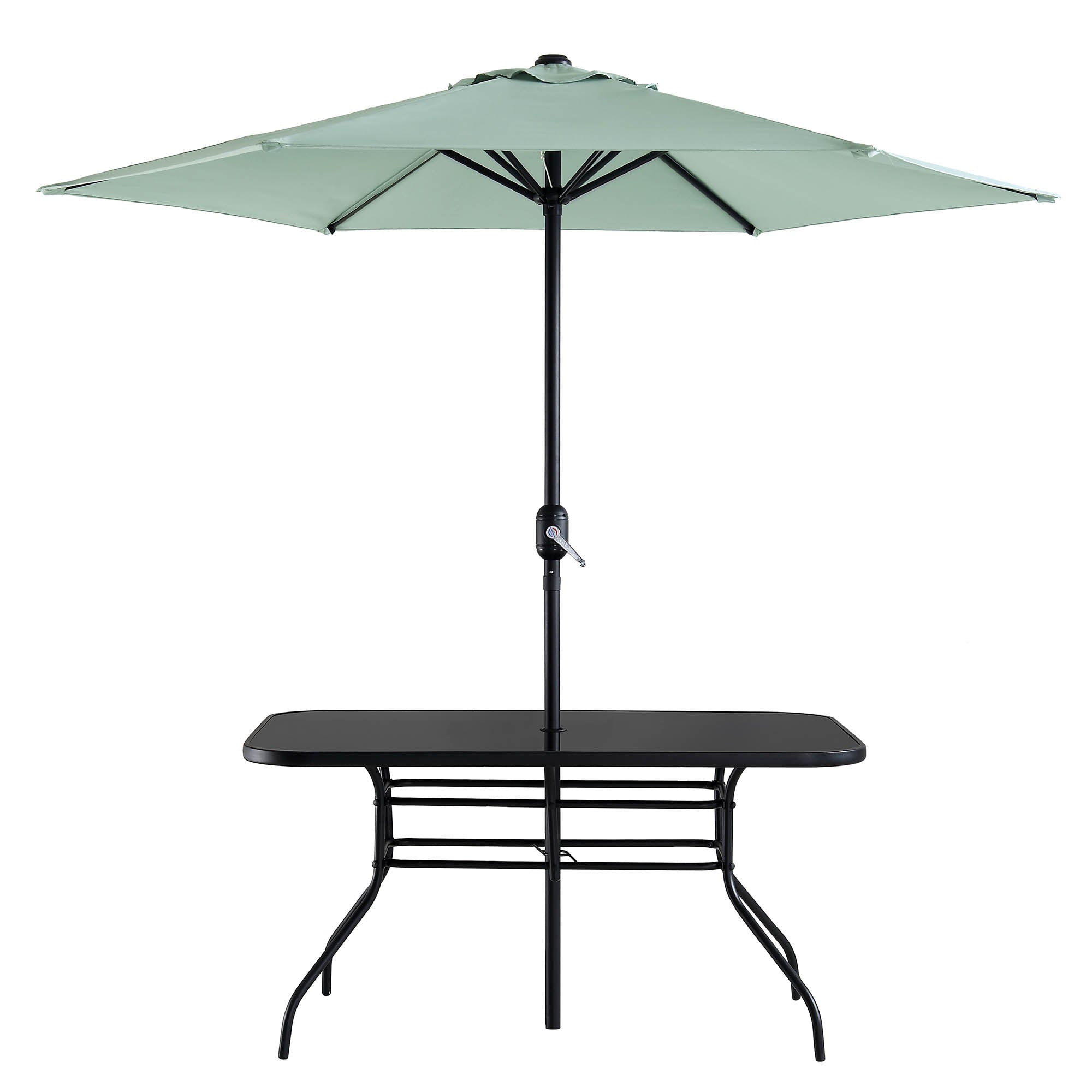 Champneys 6-Seater Steel and Fabric Outdoor Patio Dining Set with Crank Parasol, Sage Green