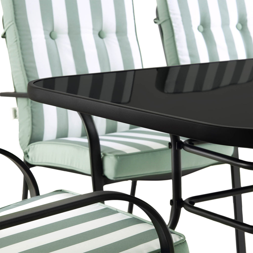 Champneys 6-Seater Steel and Fabric Outdoor Patio Dining Set with Crank Parasol, Sage Green