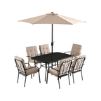 Champneys 6-Seater Steel and Fabric Outdoor Patio Dining Set with Crank Parasol, Taupe