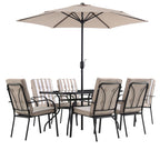 Champneys 6-Seater Steel and Fabric Outdoor Patio Dining Set with Crank Parasol, Taupe