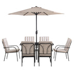 Champneys 6-Seater Steel and Fabric Outdoor Patio Dining Set with Crank Parasol, Taupe