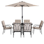 Champneys 6-Seater Steel and Fabric Outdoor Patio Dining Set with Crank Parasol, Taupe