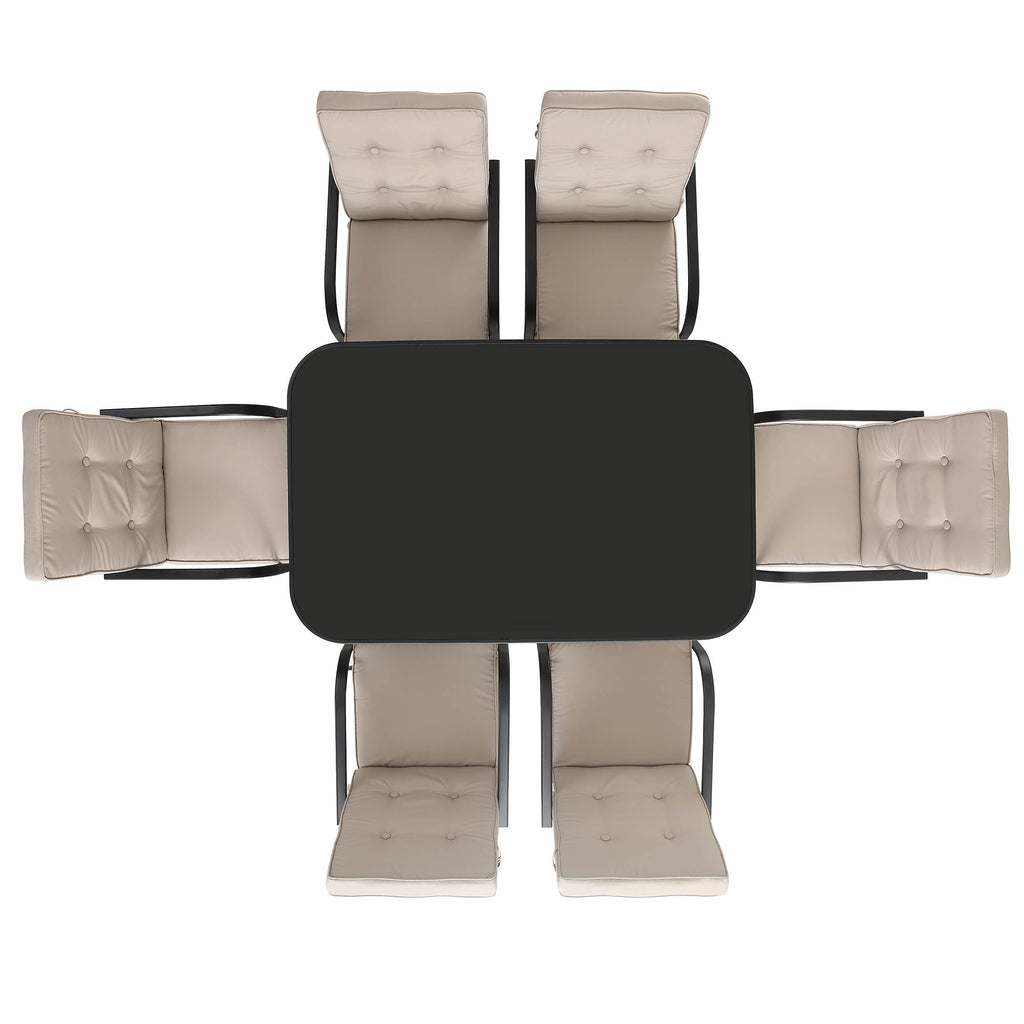 Champneys 6-Seater Steel and Fabric Outdoor Patio Dining Set with Crank Parasol, Taupe