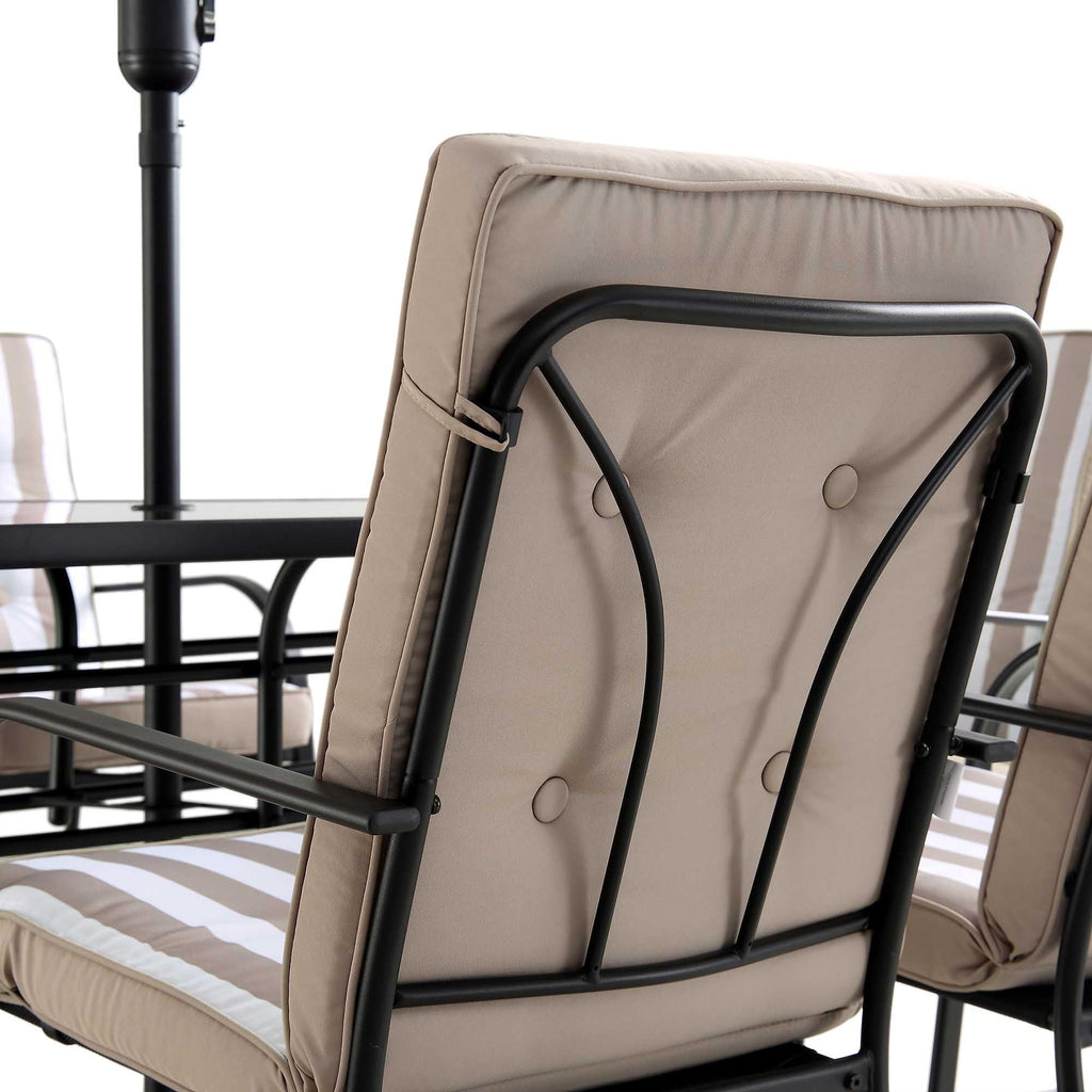 Champneys 6-Seater Steel and Fabric Outdoor Patio Dining Set with Crank Parasol, Taupe