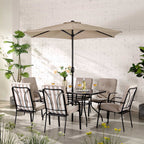 Champneys 6-Seater Steel and Fabric Outdoor Patio Dining Set with Crank Parasol, Taupe