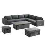 Bellagio Round Wicker Large Corner Casual Dining Set with Rising Table, Dark Grey